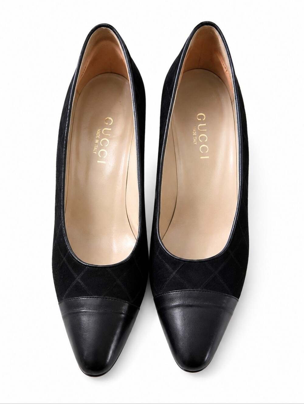 Gucci Leather & Suede Quilted Cap Toe Pumps